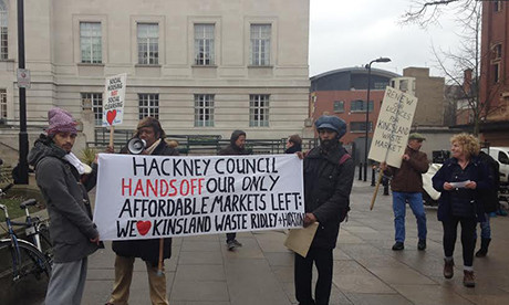 Traders protest outside the Town Hall. Photograph: Charlie Brinkhurst-Cuff