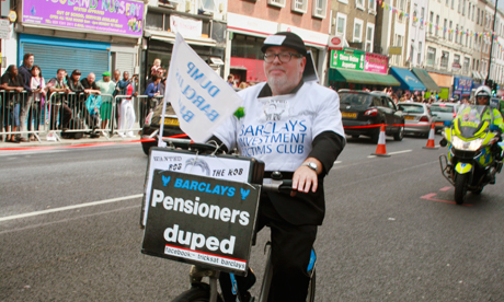 Olympic torch Barclays pensioner protester