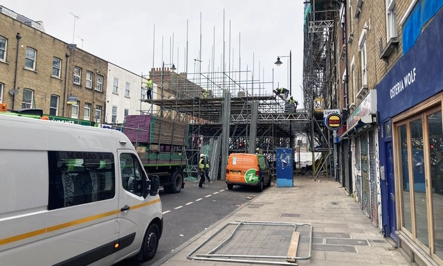 High Street Stoke Newington emergency work after rubble rains