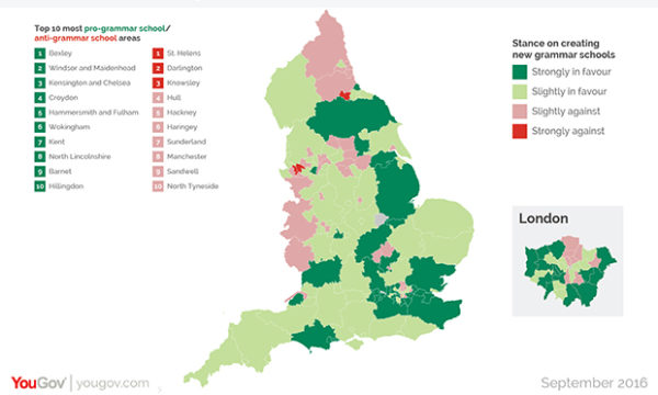 Hackney in top five most 'anti grammar school' areas of England